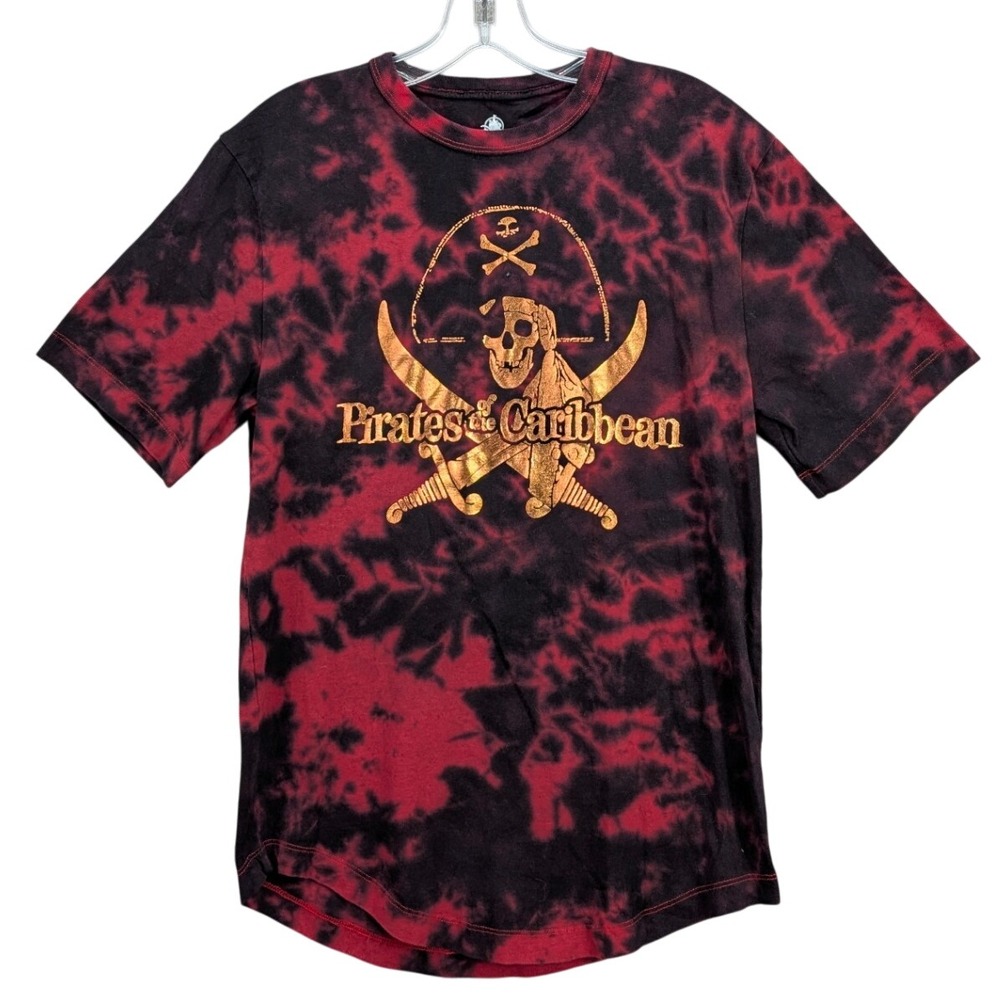 Disney Pirates of the Caribbean T-Shirt‎ Adult S Red Black Tie Dye Skull Graphic